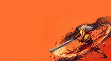 Ironclad from Slay the Spire / Slay the Spire 2 game art slashing with a giant sword on a bold orange 2K Quad HD PC desktop wallpaper and background.