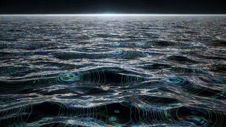 Abstract 4K Ultra HD PC desktop wallpaper: stylized ocean of layered contour lines forming rolling waves beneath a thin glowing horizon.