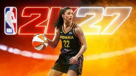 NBA 2K27 video game 4K Ultra HD PC desktop wallpaper and background: Indiana #22 player dribbling a basketball against a glowing red-orange arena backdrop.