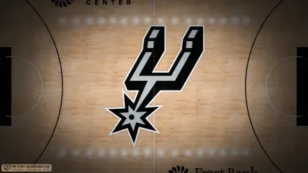 4K Ultra HD PC desktop wallpaper of the San Antonio Spurs logo centered on a hardwood NBA basketball court.