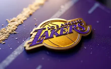 4K Ultra HD PC desktop wallpaper/background featuring the Los Angeles Lakers NBA logo on a textured purple and gold surface.