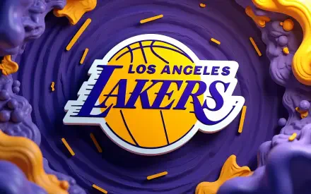 4K Ultra HD PC desktop wallpaper: NBA Los Angeles Lakers logo centered on a purple-and-gold swirling background.