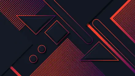 Dark geometric digital art abstract composition of layered triangles, squares and lines in red and purple accents — 4K Ultra HD PC desktop wallpaper and background.