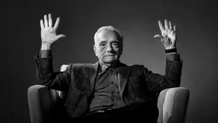 Monochrome portrait of an elderly man in an armchair raising both hands; Absolute Cinema meme aesthetic, 4K Ultra HD PC desktop wallpaper/background.
