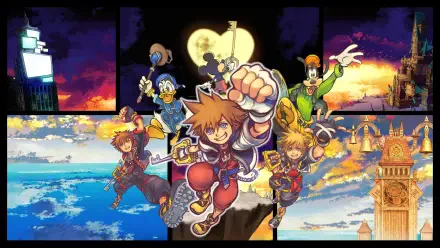 4K Ultra HD Kingdom Hearts Collection PC wallpaper showing Sora (Kingdom Hearts) leading the cast; image also tagged Sora (Woo!ah!).