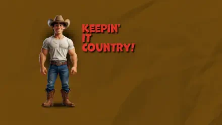Cute cartoon cowboy in a hat with “Keepin’ It Country!” text on a brown 2K Quad HD PC desktop wallpaper background.