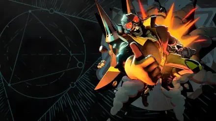 Deadman Danny, a sci-fi warrior from Deadlock (2024), amid an explosive battle in 4K Ultra HD PC desktop wallpaper.