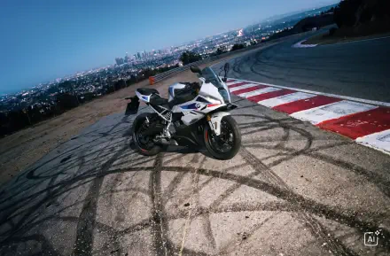 BMW F 450 RR sportbike on a race track at dusk, 4K Ultra HD desktop wallpaper and background.