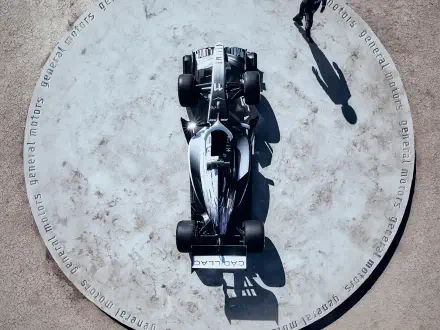 Overhead view of the Cadillac MAC-26 Formula 1 race car, a striking HD desktop wallpaper and background.