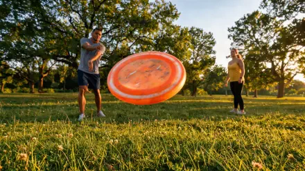 People play frisbee in a sunlit park at golden hour, captured as a 4K Ultra HD PC desktop wallpaper and background.