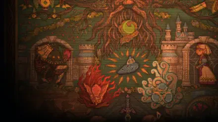 The Legend of Zelda: Ocarina of Time (2026) 2K Quad HD PC desktop wallpaper, featuring a pixel-art fantasy scene with a glowing figure and red dragon.