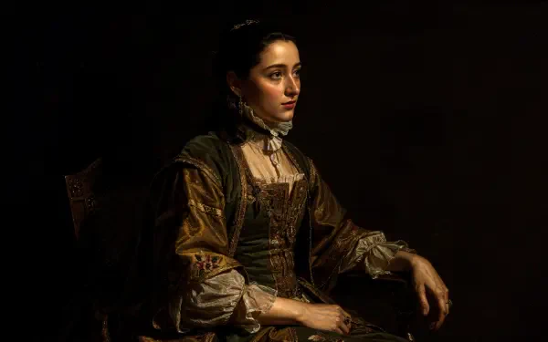 Classical 4K Ultra HD PC desktop wallpaper and background: chiaroscuro portrait of a seated woman in 18th-century dress against a dark backdrop.