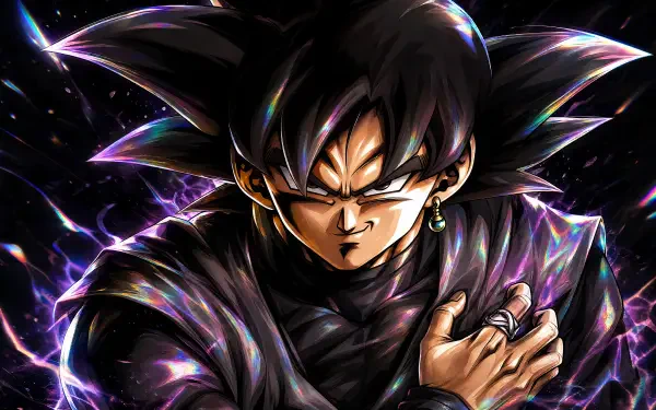 Dark, intense portrait of Black Goku with purple lightning aura and clenched hand — 4K Ultra HD PC desktop wallpaper background.
