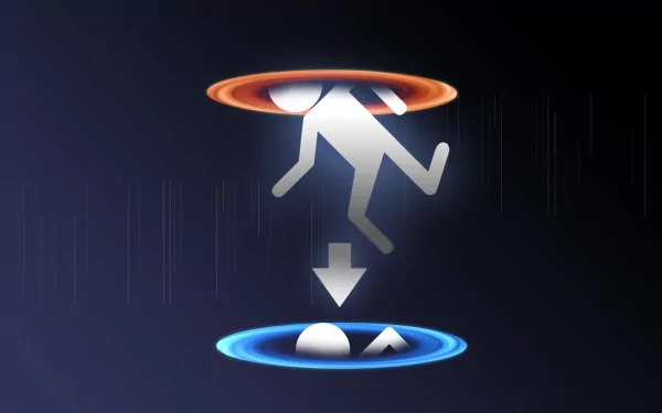 Abstract figure teleporting through portals on dark background HD wallpaper.