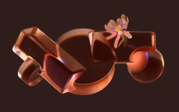 Microsoft Opaline 4K Ultra HD PC desktop wallpaper and background: glossy amber-copper opaline shapes with a small pink flower on a dark brown background.