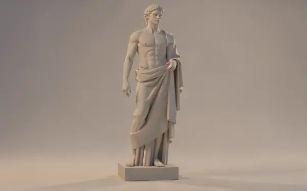 Marble Greek statue of a draped male figure, presented in high detail as a 4K Ultra HD PC desktop wallpaper and background with soft neutral lighting.