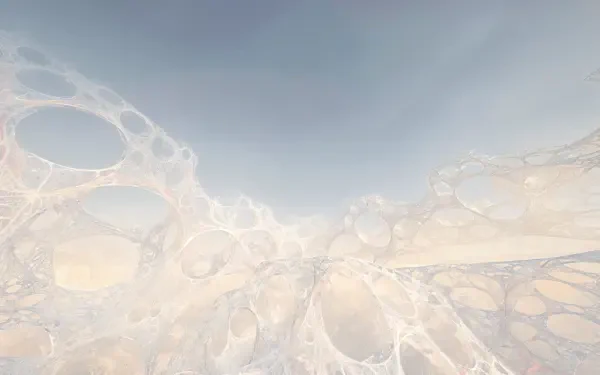 Abstract lace-like network of translucent bubbles and filigree in soft blues and creams — 4K Ultra HD PC Desktop Wallpaper and Background.