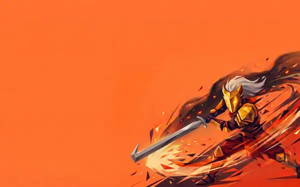 Ironclad from Slay the Spire / Slay the Spire 2 game art slashing with a giant sword on a bold orange 2K Quad HD PC desktop wallpaper and background.