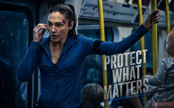 4K Ultra HD PC desktop wallpaper: intense subway scene of the female lead from The Runner, rain-splattered and gripping a pole, overlaid with the tagline Protect What Matters.