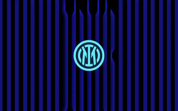 Inter Milan logo centered on blue-and-black vertical stripes, 2K Quad HD PC desktop wallpaper background.