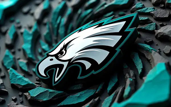 Philadelphia Eagles NFL logo in white, black and midnight green over cracked teal-and-black stone texture — 4K Ultra HD PC desktop wallpaper.
