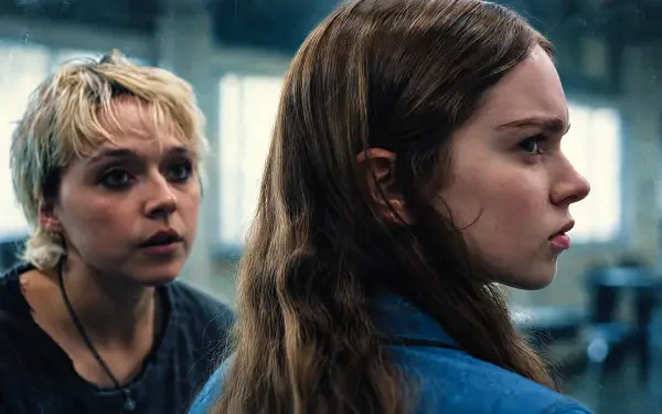 Portrait of two women in a tense exchange from Carrie (Prime Video), 4K Ultra HD PC desktop wallpaper.