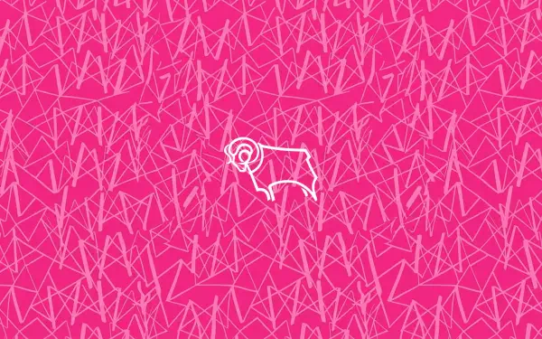 Derby County F.C. white ram logo centered on a bright pink geometric patterned background — 2K Quad HD PC desktop wallpaper and background.