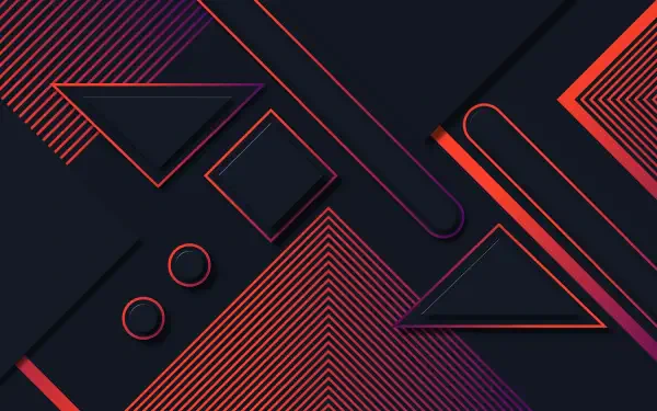 Dark geometric digital art abstract composition of layered triangles, squares and lines in red and purple accents — 4K Ultra HD PC desktop wallpaper and background.