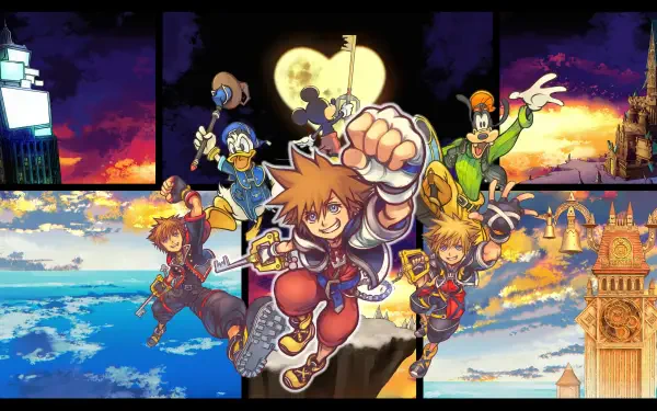 4K Ultra HD Kingdom Hearts Collection PC wallpaper showing Sora (Kingdom Hearts) leading the cast; image also tagged Sora (Woo!ah!).