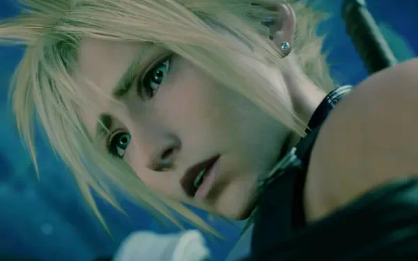 Cloud Strife in a cinematic close-up from Final Fantasy VII Revelation, 2K Quad HD PC desktop wallpaper and background.