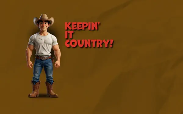 Cute cartoon cowboy in a hat with “Keepin’ It Country!” text on a brown 2K Quad HD PC desktop wallpaper background.