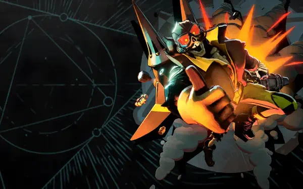 Deadman Danny, a sci-fi warrior from Deadlock (2024), amid an explosive battle in 4K Ultra HD PC desktop wallpaper.