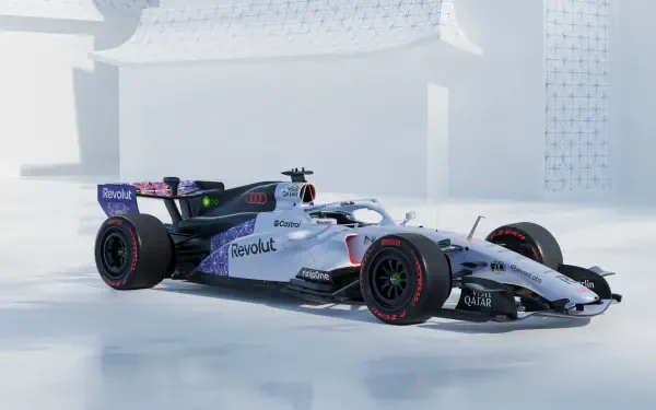 Audi R26 F1 race car in a clean studio setting, featured in a 4K Ultra HD PC desktop wallpaper and background.