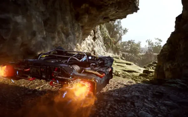 Star Wars: Galactic Racer off-road vehicle racing through a rocky cave, HD PC desktop wallpaper and background.