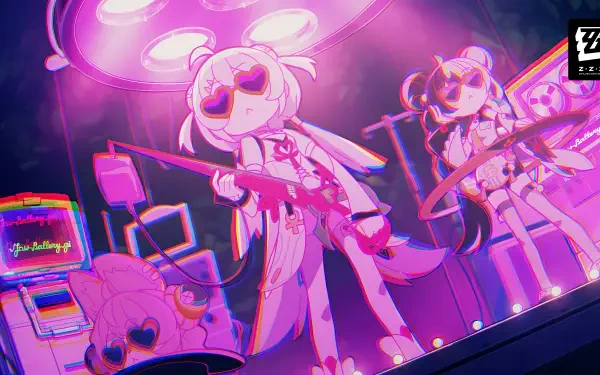 Phoenix from Zenless Zone Zero performs at a neon-lit anime concert in this 4K Ultra HD PC desktop wallpaper.