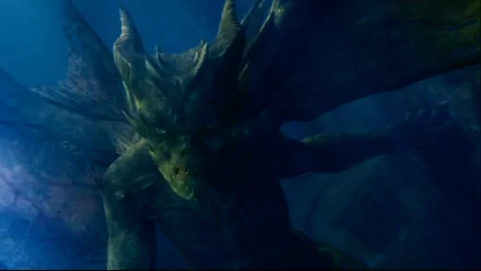 HD PC desktop wallpaper/background from the movie Season Of The Witch (2011), depicting a menacing green dragon-like demon emerging from shadowy blue fog.
