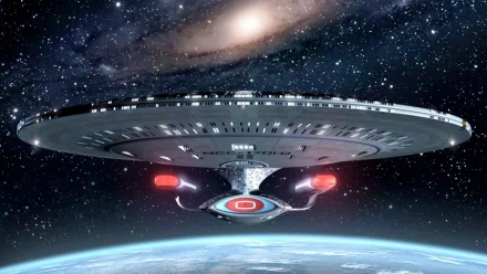 A stunning HD desktop wallpaper featuring the USS Enterprise from Star Trek: The Original Series, set against a backdrop of space and Earth.
