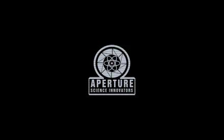 HD PC desktop wallpaper featuring the Aperture Science Innovators logo from the video game Portal 2 on a black background.