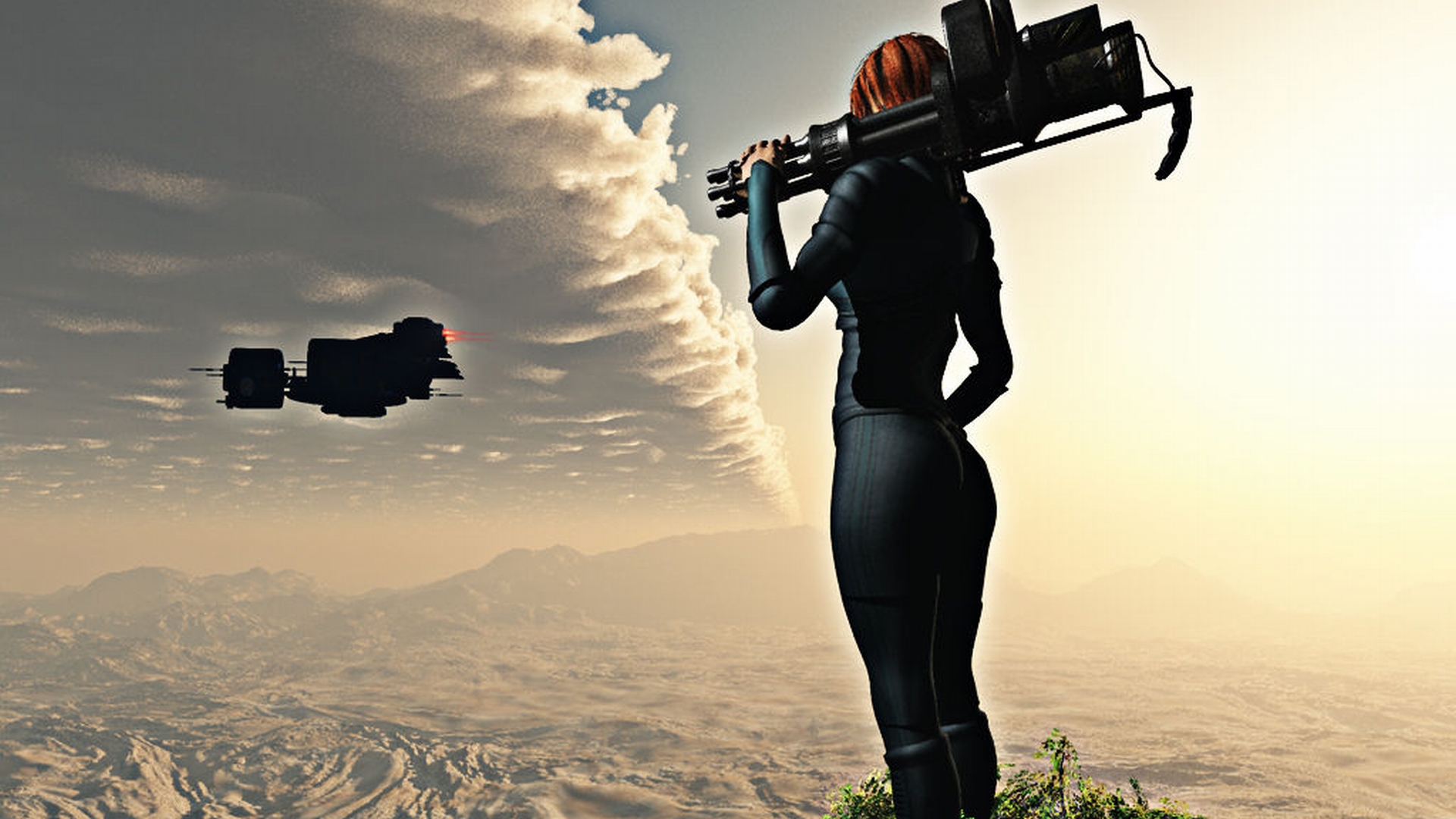 Sci-fi warrior woman desktop wallpaper
