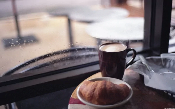 food coffee croissant cafe rainy day HD Desktop Wallpaper | Background Image