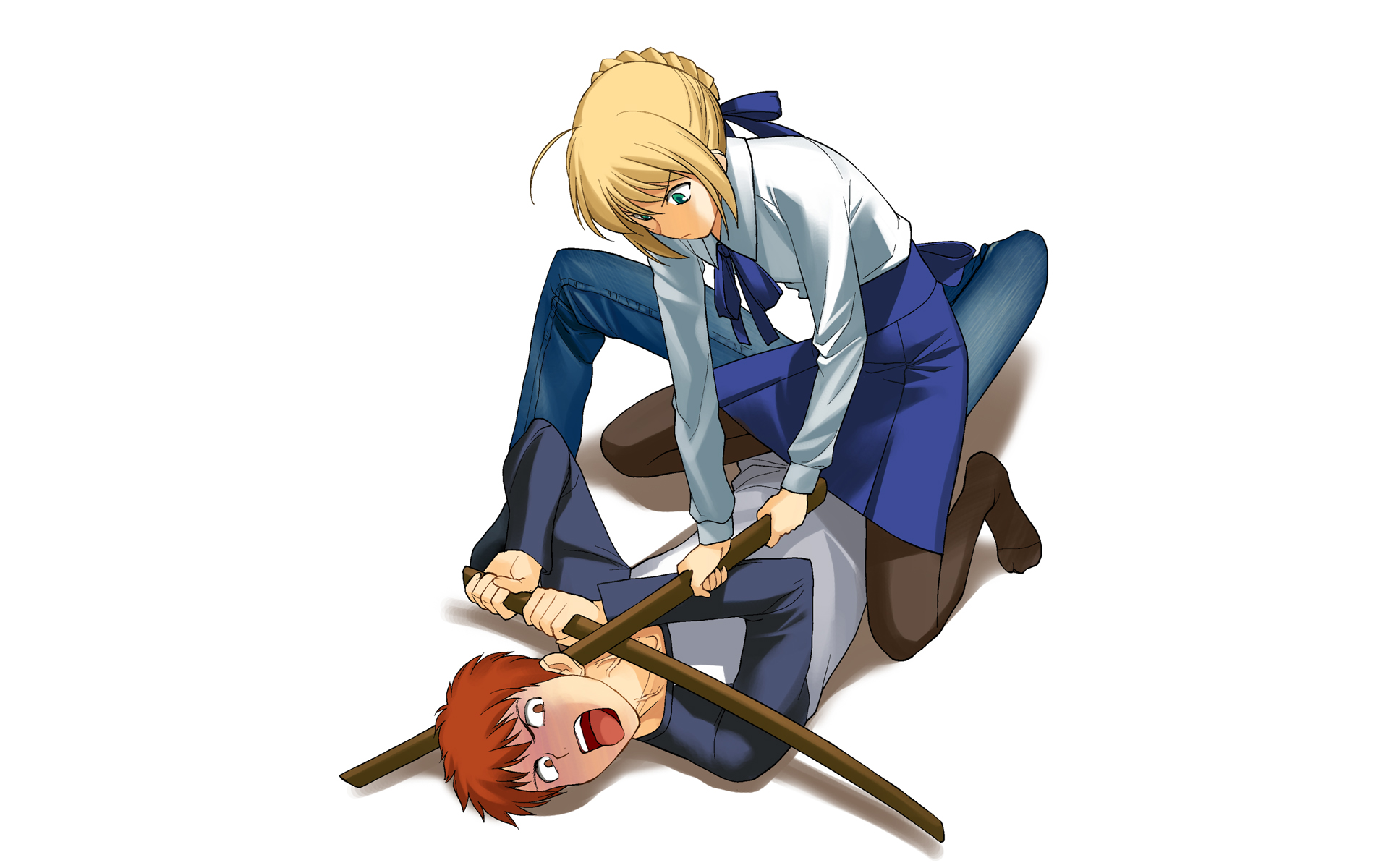 anime girl and boy fighting