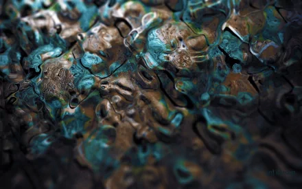 Abstract HD desktop wallpaper featuring a cool, textured metal surface with blue and dark tones, creating a dynamic and intricate visual effect.