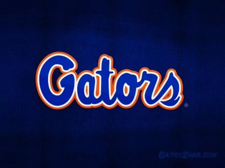 HD PC desktop wallpaper and background showing the Florida Gators sports script logo in orange and white centered on a textured deep-blue field.