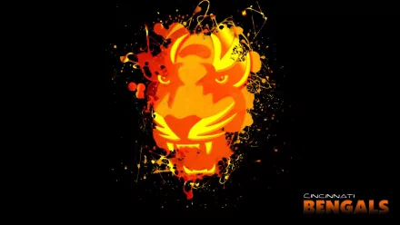 HD desktop wallpaper featuring an abstract, fiery orange and black Cincinnati Bengals logo with dynamic paint splatter effects on a black background.