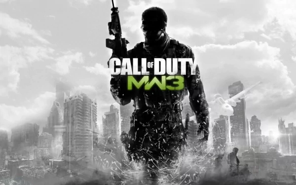 A dramatic HD wallpaper featuring a silhouetted soldier holding a gun against a cityscape backdrop, with the title Call of Duty: Modern Warfare 3 boldly displayed.