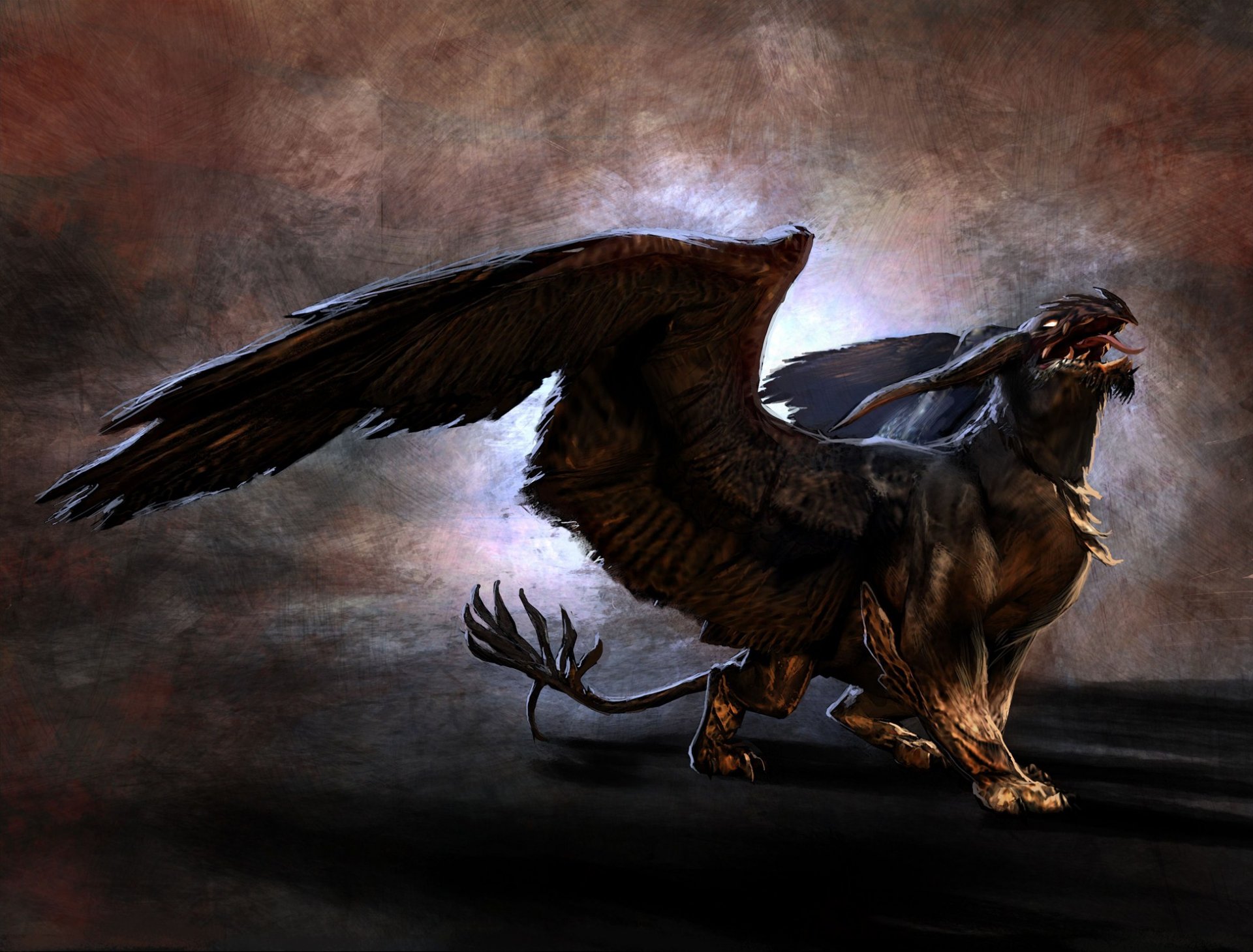 HD desktop wallpaper of a dark, winged creature from the video game Prince of Persia: Warrior Within, set against a dramatic, textured background.
