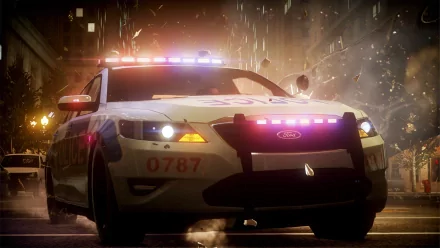 HD PC desktop wallpaper featuring a dynamic police car chase scene from the video game Need For Speed: The Run, showcasing intense action and detailed graphics.