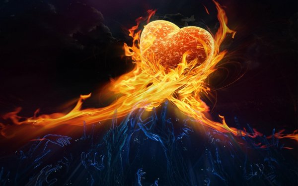 Fantasy Elemental Heart Fire Flame Blue Hand Dark Spirit Damned HD Wallpaper | Background Image