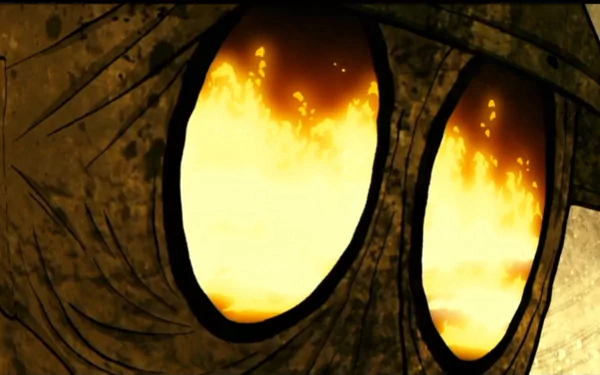 HD wallpaper inspired by the movie Priest, featuring dramatic close-up of intense, fiery eyes against a textured backdrop, capturing a sense of urgency and mystery.