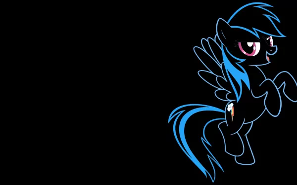A vibrant HD wallpaper featuring Rainbow Dash from My Little Pony: Friendship Is Magic, showcasing her iconic blue mane and playful pose against a black background.